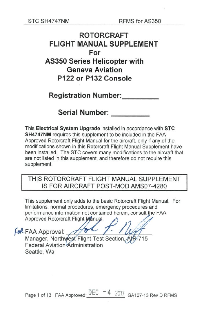 P122 & P132 RFMS, Post-Mod 350A07-074280 (GA107-13)