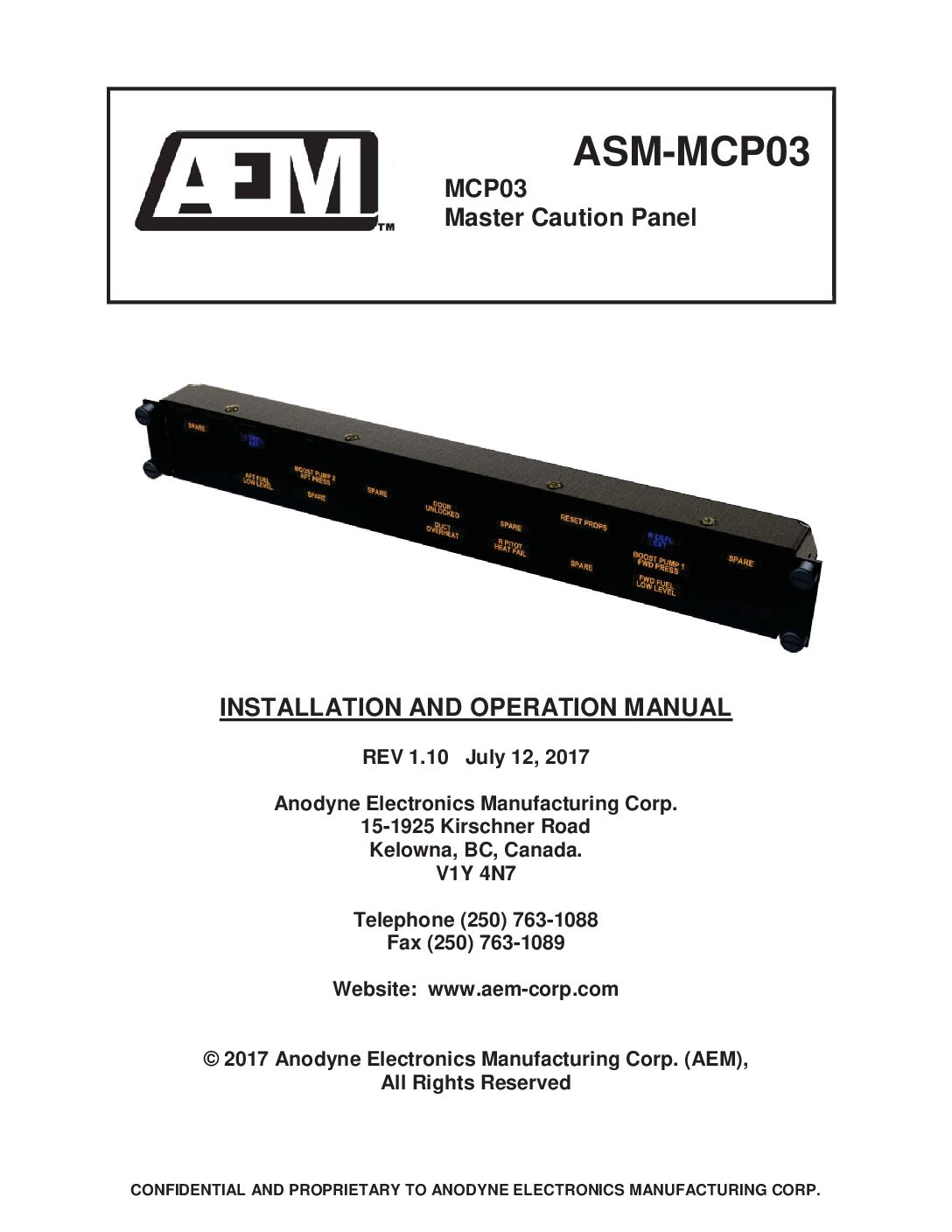 MCP03 Installation and Operation Manual
